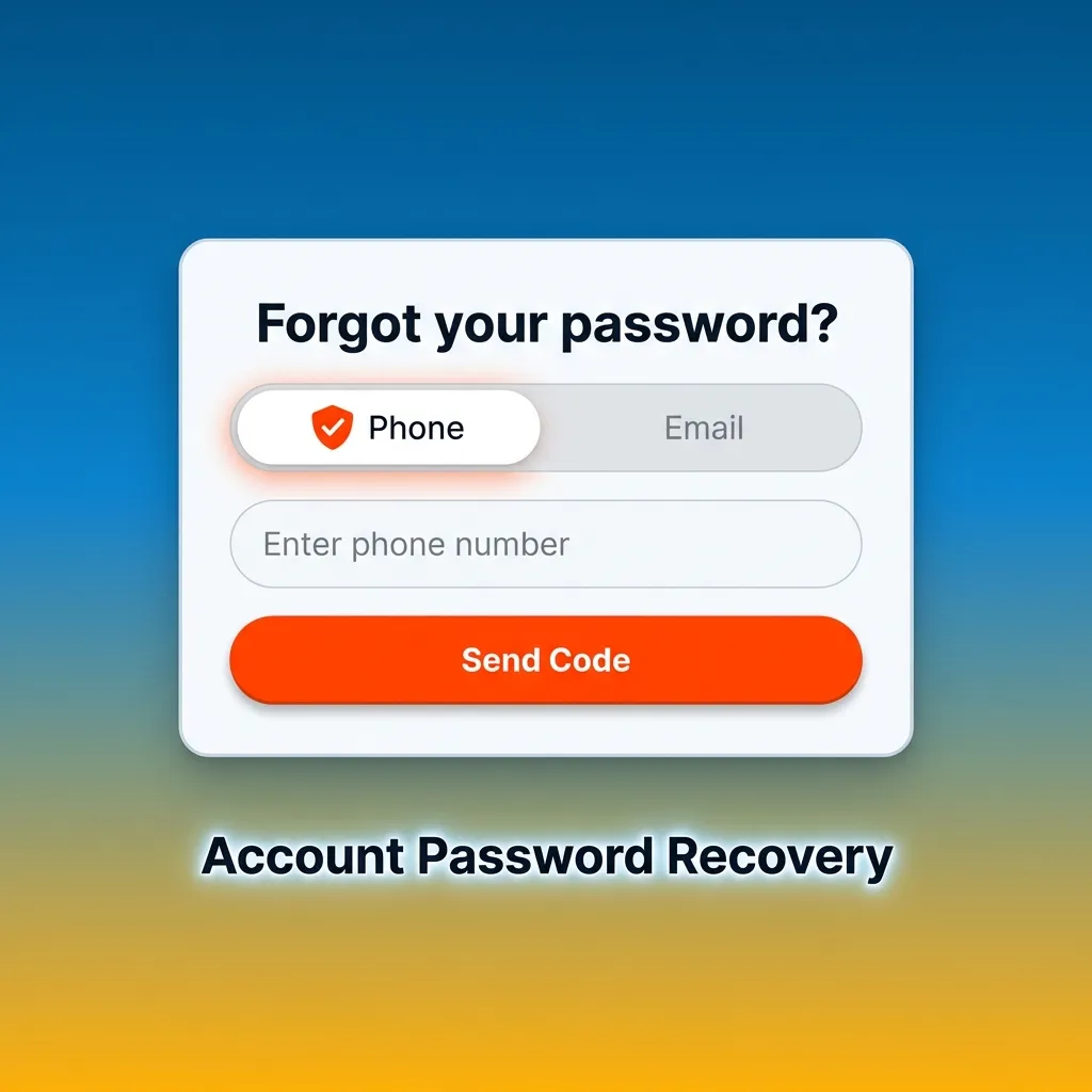 Password recovery steps showing email and phone options to reset forgotten account credentials.