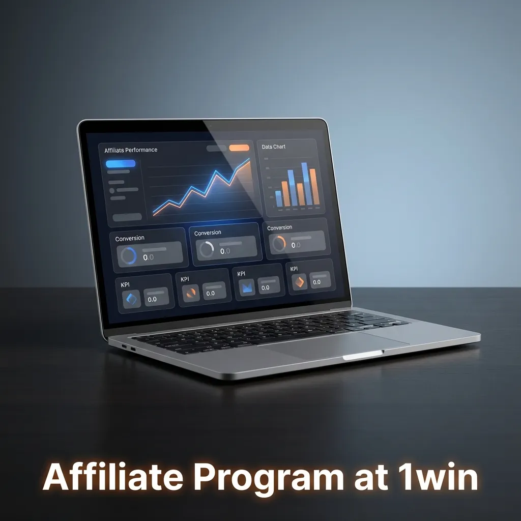 1win affiliate program dashboard showing commission rates from 25-40% and performance tracking tools
